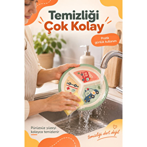 Wumboo 3 Bölmeli Melamin Çocuk Tabağı-mama Tabağı-ekstra Dayanıklı Bpa Free Beslenme Tabağı- Araba görseli 5