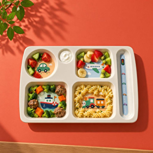 Wumboo 6 Bölmeli Melamin Çocuk Tabağı-mama Tabağı-ekstra Dayanıklı Bpa Free Beslenme Tabağı- Araba