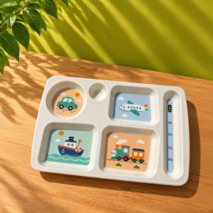 Wumboo 6 Bölmeli Melamin Çocuk Tabağı-mama Tabağı-ekstra Dayanıklı Bpa Free Beslenme Tabağı- Araba