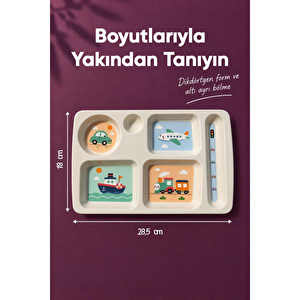 Wumboo 6 Bölmeli Melamin Çocuk Tabağı-mama Tabağı-ekstra Dayanıklı Bpa Free Beslenme Tabağı- Araba görseli 4