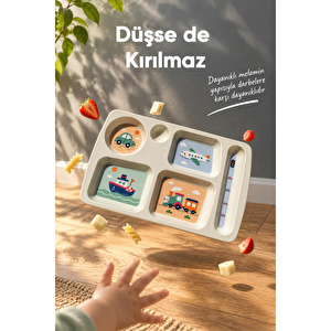 Wumboo 6 Bölmeli Melamin Çocuk Tabağı-mama Tabağı-ekstra Dayanıklı Bpa Free Beslenme Tabağı- Araba görseli 5