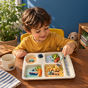 Wumboo 6 Bölmeli Melamin Çocuk Tabağı-mama Tabağı-ekstra Dayanıklı Bpa Free Beslenme Tabağı- Araba