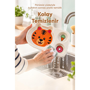 Wumboo 3 Bölmeli Hayvan Desenli Melamin Çocuk Tabağı-ekstra Dayanıklı Bpa Free Beslenme Tabağı- Kaplan görseli 5