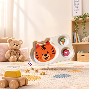 Wumboo 3 Bölmeli Hayvan Desenli Melamin Çocuk Tabağı-ekstra Dayanıklı Bpa Free Beslenme Tabağı- Kaplan