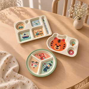 Wumboo 3'lü Melamin Çocuk Tabağı - Ekstra Dayanıklı Bpa Free Beslenme Seti- Kırılmaz Çocuk Beslenme Tabağı