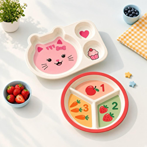 Wumboo 2'li Melamin Çocuk Tabağı - Ekstra Dayanıklı Bpa Free Beslenme Seti- Kırılmaz Çocuk Beslenme Tabağı