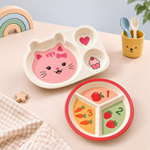 Wumboo 2'li Melamin Çocuk Tabağı - Ekstra Dayanıklı Bpa Free Beslenme Seti- Kırılmaz Çocuk Beslenme Tabağı