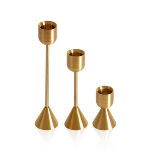 The Mia Brass Pirinç Silindir Şamdan 3 Parça Set görseli 4