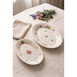 Rakle X Bengi Kurtcebe Anneanne Sofraları Porselen 2'li Kayık Sunum Tabağı Seti 26-32 Cm