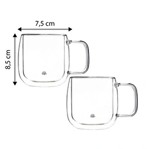 Jumbo Glory 2 Li Double Wall Çift Cidarlı Kulplu Küçük Bardak 250 Ml görseli 3