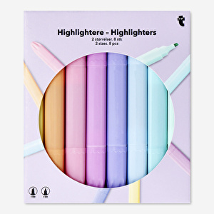 Flying Tiger Copenhagen 8'li Pastel Renkli Çift Taraflı Fosforlu Kalem Seti görseli 1