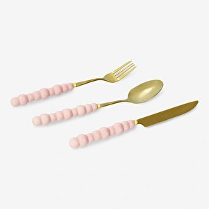 Flying Tiger Copenhagen Pembe Tek Kişilik Gold Çatal Kaşık Bıçak Seti görseli 2