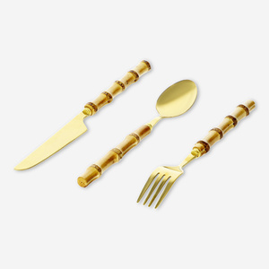 Flying Tiger Copenhagen 3 Parça Gold Bambu Saplı Çatal Kaşık Bıçak Seti görseli 2