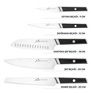 Jumbo Katana Standlı 6 Parça Alman Çeliği Siyah Bıçak Seti görseli 5