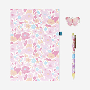 Flying Tiger Copenhagen Pembe Çiçekli Ayraçlı Kalemli Defter görseli 1