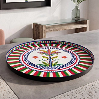 Baci Milano Dolce Vita Palm Desenli Metal Yuvarlak Tepsi 45cm