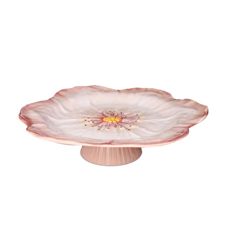 Baci Milano Botanica Çiçek Desenli Melamin Pembe Orta Boy Ayaklı Kek Standı 32,5 cm