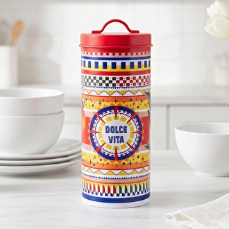 Baci Milano Dolce Vita Çark Desenli Paslanmaz Çelik Vakumlu Uzun Silindir Spaghetti Saklama Kutusu Ø 11 cm, H 29 cm