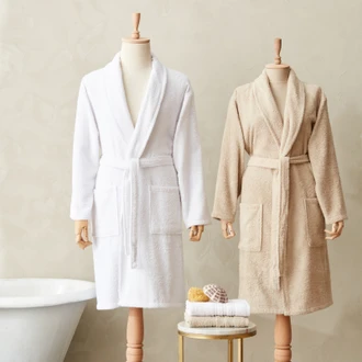 Karaca Home Carli %100 Pamuk 4 Parça Bornoz/Baş Havlusu Aile Banyo Seti Beyaz-Bej