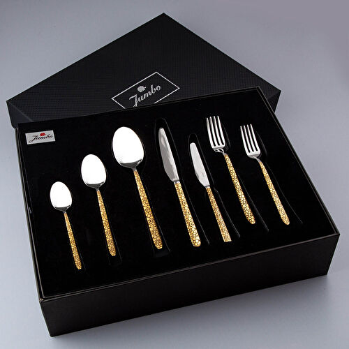Jumbo 5100 Quartz Altın 12 Kişilik 84 Parça Çatal Kaşık Bıçak Takımı
