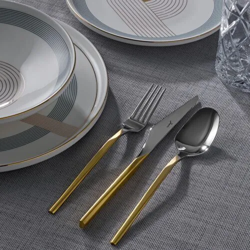 Jumbo 5100 Quartz Mat Altın 12 Kişilik 84 Parça Çatal Kaşık Bıçak Takımı