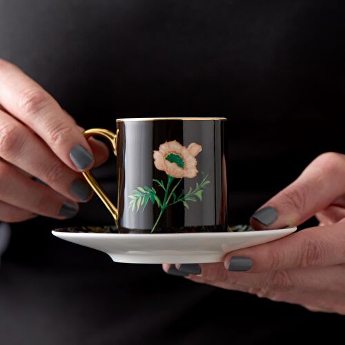 Jumbo Black Garden 4 Kişilik Kahve Fincan Takımı