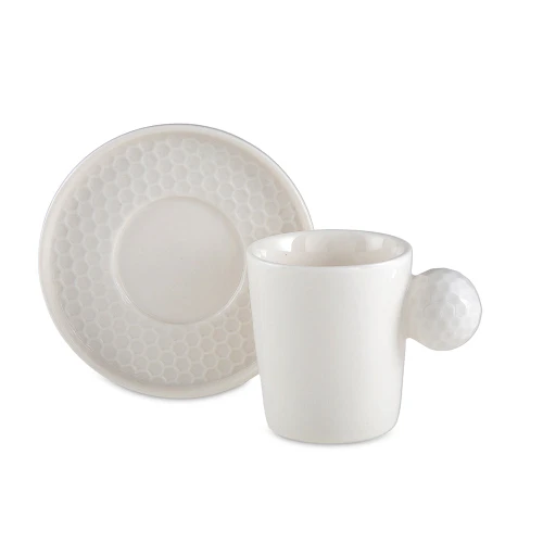 Jumbo Jumbo Golf Line Beyaz 2'li Tabaklı Kahve Fincan Takımı 90 ml