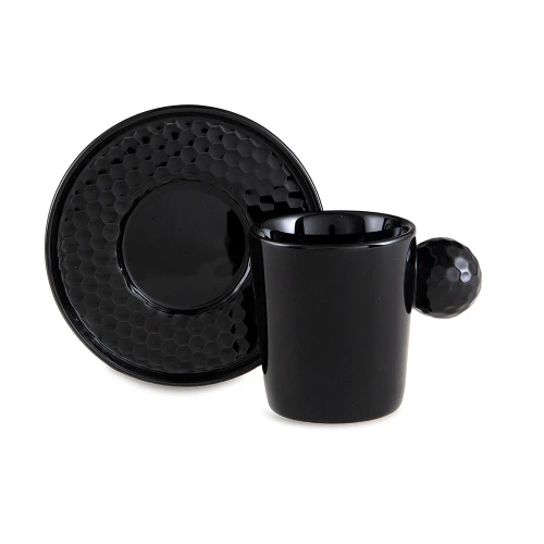 Jumbo Jumbo Golf Line Siyah 2'li Tabaklı Kahve Fincan Takımı 90 ml