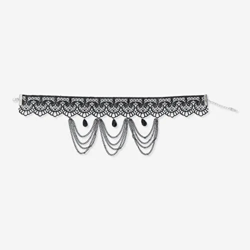 Flying Tiger Copenhagen Dantelli ve Taşlı Siyah Choker