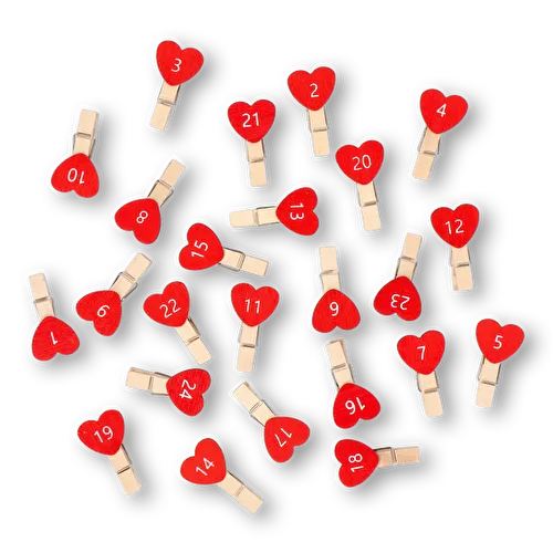 Flying Tiger Copenhagen 24'lü Kırmızı Kalpli Ahşap Mini Mandal Seti