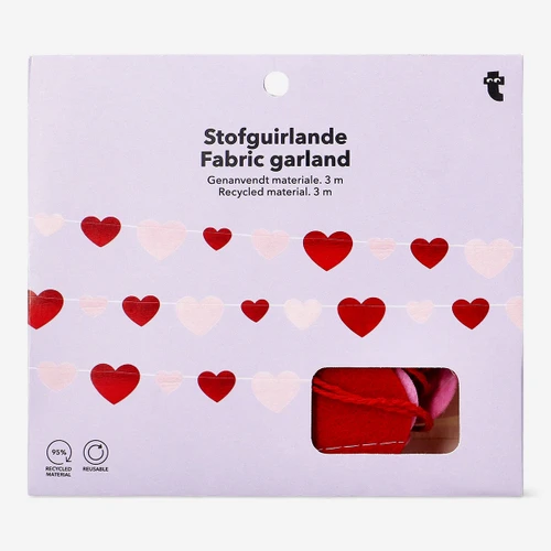Flying Tiger Copenhagen Kırmızı Pembe Kalpli Şerit Süs 3 m