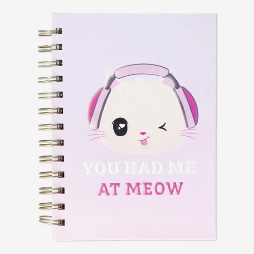 Flying Tiger Copenhagen Kedi Desenli Pembe Spiralli Kalemli Defter