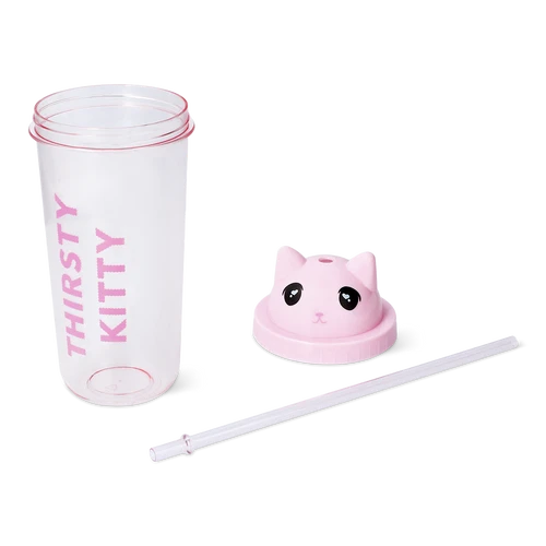 Flying Tiger Copenhagen Pipetli Kedi Detaylı Pembe Bardak