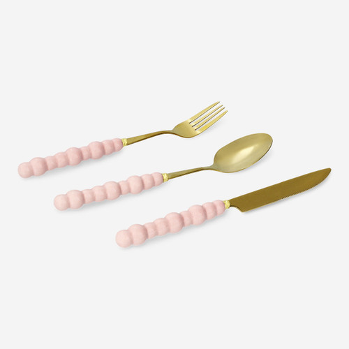 Flying Tiger Copenhagen Pembe Tek Kişilik Gold Çatal Kaşık Bıçak Seti