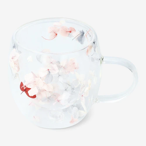 Flying Tiger Copenhagen Kurutulmuş Çiçek Detaylı Çift Cidarlı Cam Kupa 230 ml