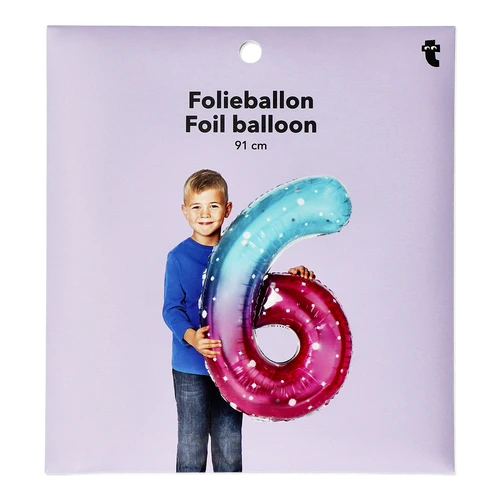 Flying Tiger Copenhagen Büyük Pembe Mavi Parlak 6 Numaralı Folyo Balon
