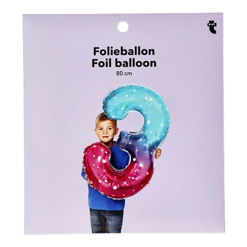 Flying Tiger Copenhagen Büyük Pembe Mavi Parlak 3 Numaralı Folyo Balon