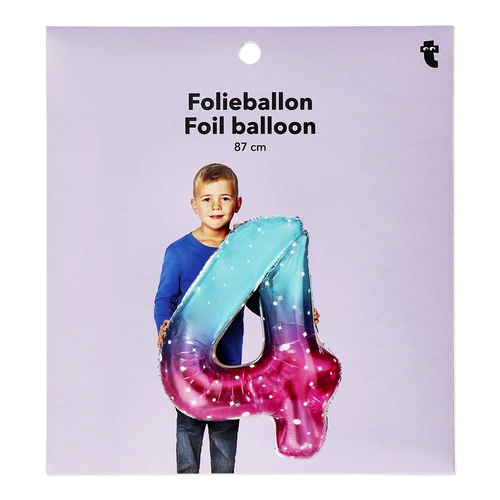 Flying Tiger Copenhagen Büyük Pembe Mavi Parlak 4 Numaralı Folyo Balon