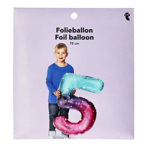 Flying Tiger Copenhagen Büyük Pembe Mavi Parlak 5 Numaralı Folyo Balon