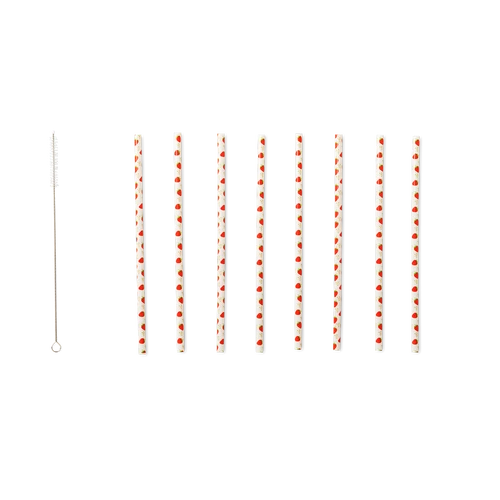 Flying Tiger Copenhagen 8'li Kırmızı Çilek Desenli Plastik Pipet