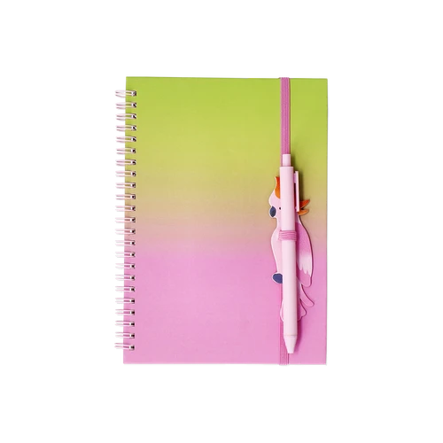 Flying Tiger Copenhagen Kuş Detaylı Kalem Tutuculu Spiralli Pembe Defter