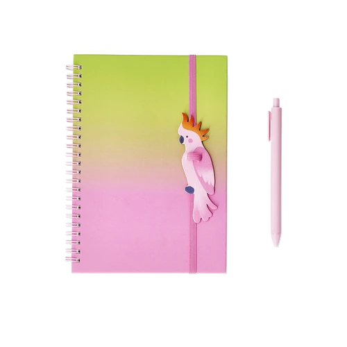 Flying Tiger Copenhagen Kuş Detaylı Kalem Tutuculu Spiralli Pembe Defter