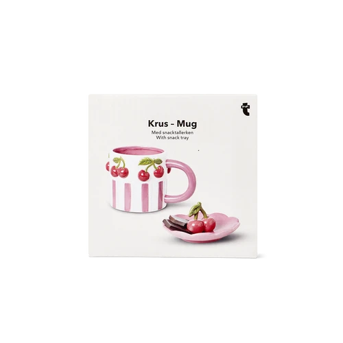 Flying Tiger Copenhagen Kiraz Desenli Pembe Kapaklı Seramik Kupa