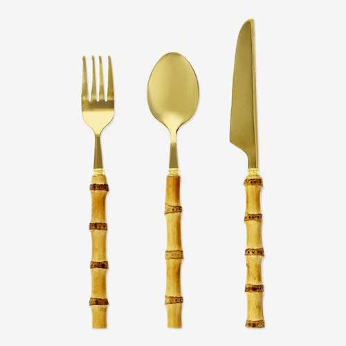 Flying Tiger Copenhagen 3 Parça Gold Bambu Saplı Çatal Kaşık Bıçak Seti