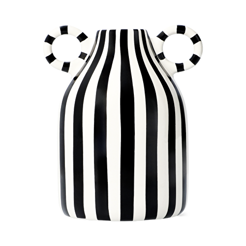 Flying Tiger Copenhagen Siyah Beyaz Çizgili Seramik Vazo