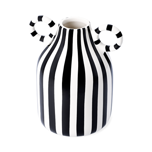 Flying Tiger Copenhagen Siyah Beyaz Çizgili Seramik Vazo