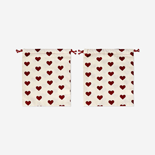 Flying Tiger Copenhagen 2'li Kırmızı Kalpli Kumaş Hediye Çantası