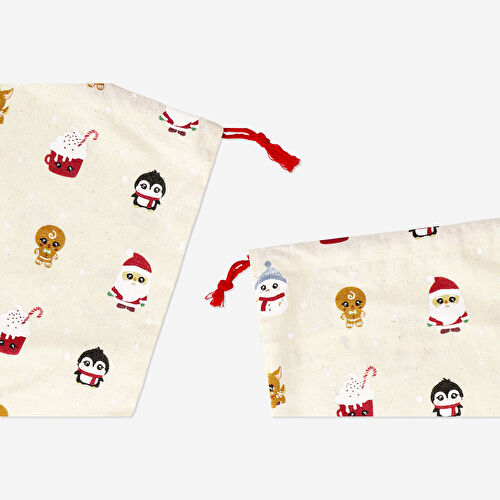 Flying Tiger Copenhagen 2'li Sevimli Yılbaşı Desenli Kumaş Hediye Çantası Flying Tiger Copenhagen 2'li Sevimli Yılbaşı Desenli Kumaş Hediye Çantası