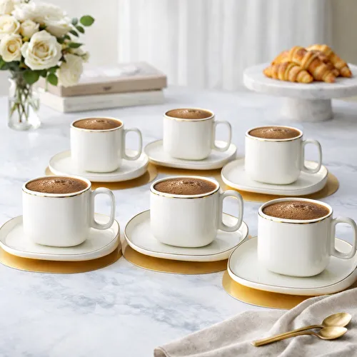 Karaca Streamline Plato 6 Kişilik Porselen Kahve Fincan Takımı 90 ml