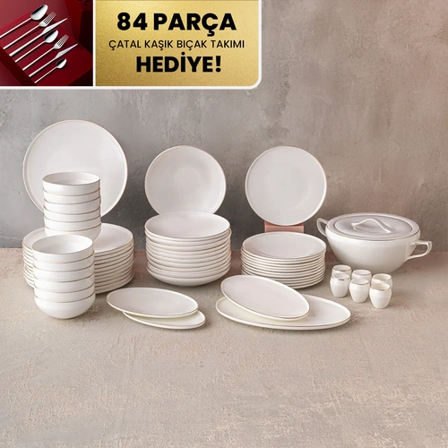 Emsan Freya Fine Bone 60 Parça 12 Kişilik Yuvarlak Yemek Takımı Gold